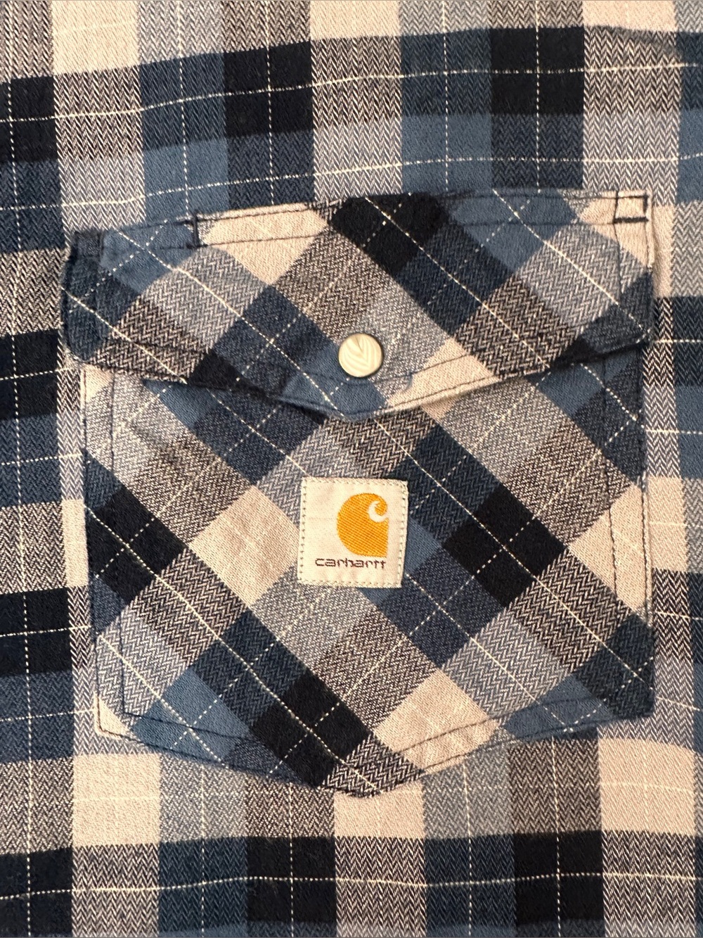 Carhartt Mens XL Tall Relaxed Fit Pearl Snap Flannel Western Button Up Shirt - Picture 4 of 8